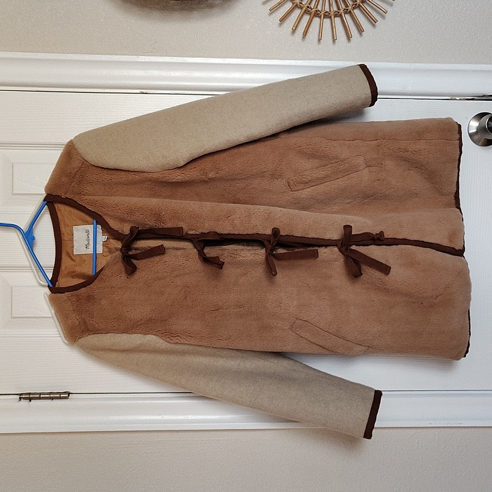 Madewell Jacket Womens Size Medium Brown Colors Colorblock Faux Fur Tie
